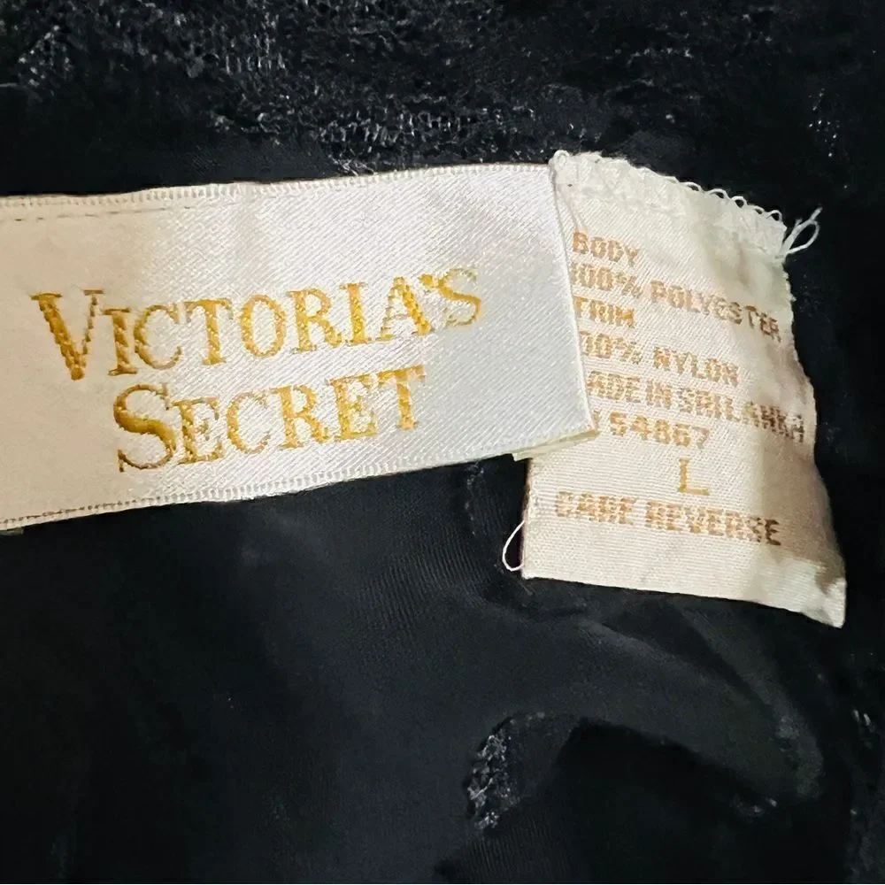 Vintage Victoria’s Secret Black Jacquard One Piece Bodysuit Negligee Great L